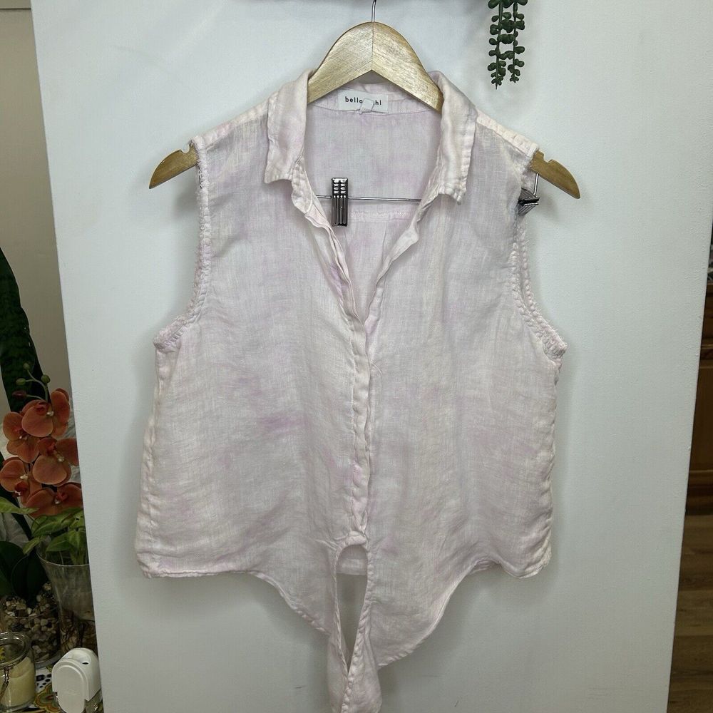 Bella Dahl Light Pink Dye Tie‎ Front Button Up Blouse Sz M